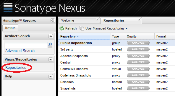 default repositories on nexus