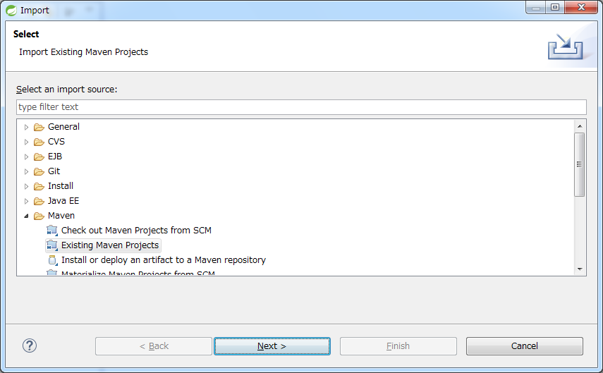 Open the dialog to import project